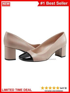 Faux Leather Spectator Block Heel Pump Slip-On Square Toe